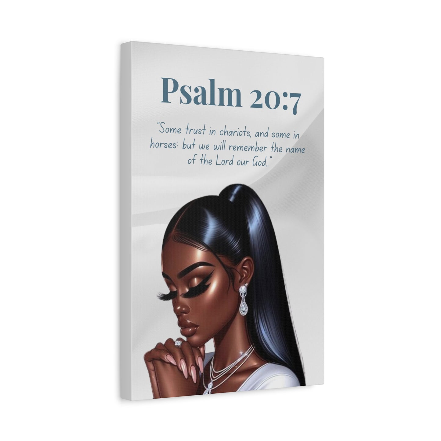 Prayer Warriors Collection – Psalm 20:7 - Black Prayerful Woman Christian Wall Art