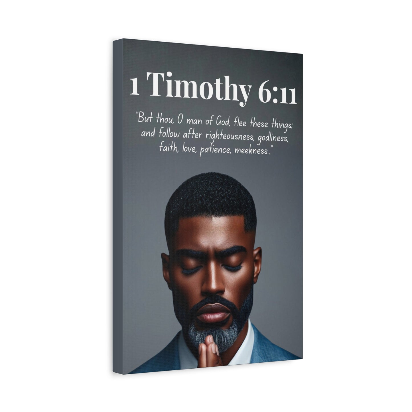 Men of Faith Collection – 1 Timothy 6:11 - Bible Verse Canvas, Motivational Scripture Art