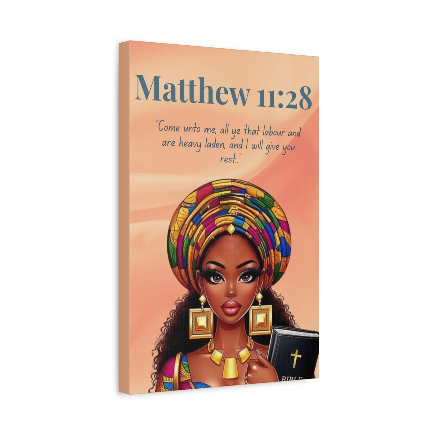 Courageous Faith Collection - Matthew 11:28 - Bible Verse Canvas, Motivational Scripture Art