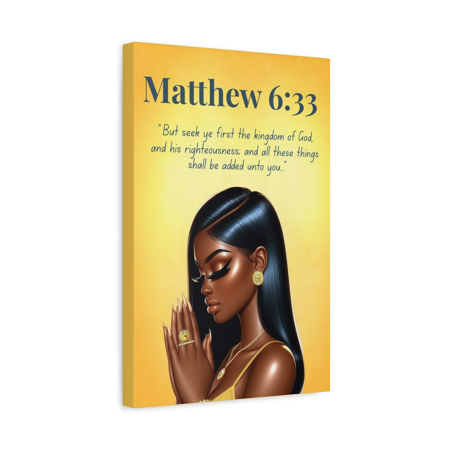 Prayer Warriors Collection – Matthew 6:33 - Prayerful Black Woman Christian Wall Art