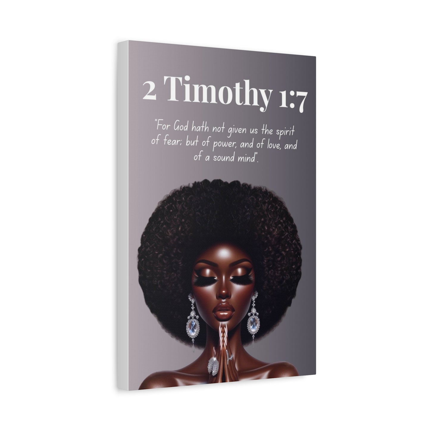 Strength Through Grace Collection - 2 Timothy 1:7 -  Afro Queen Bible Verse Canvas, Christian Wall Art