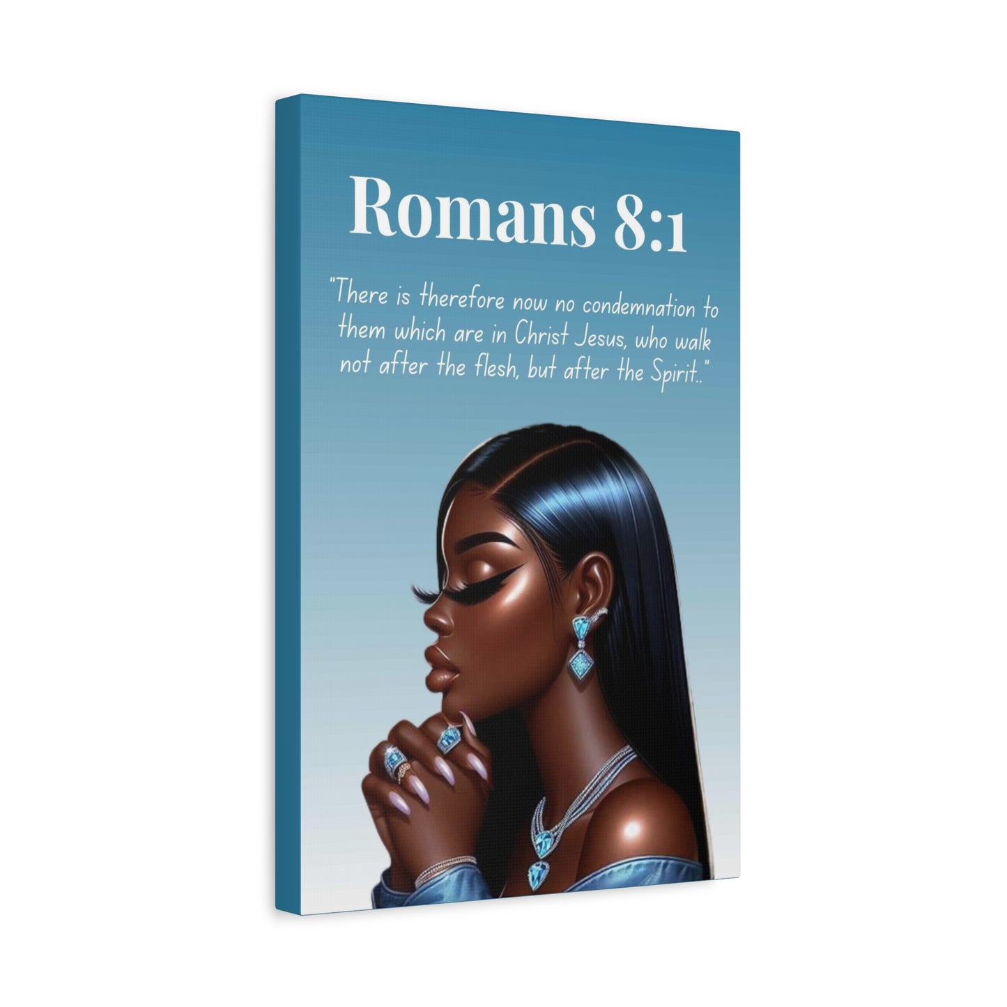 Prayer Warriors Collection – Romans 8:1 - Black Woman Scripture Canvas, Inspirational Wall Art