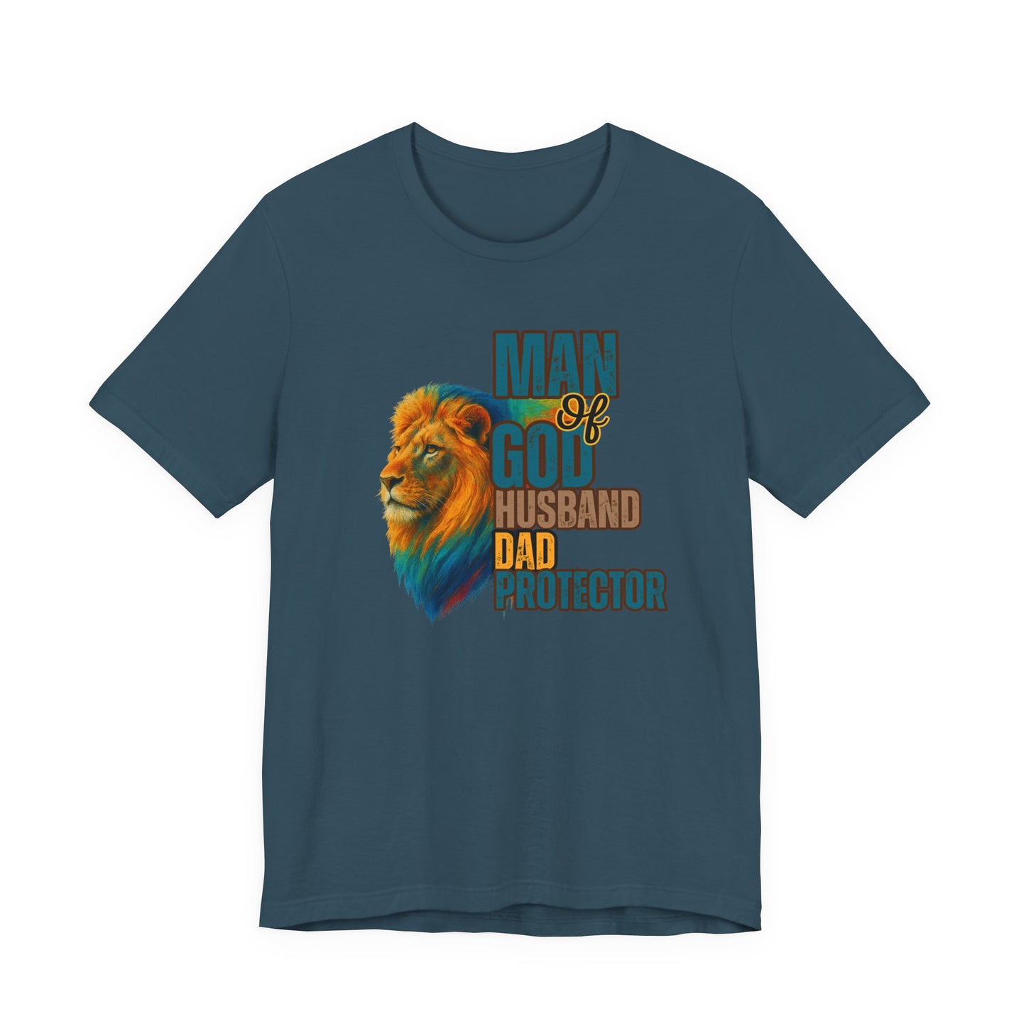 "Man of God, Husband, Dad, Protector" Christian Men’s Cotton T-Shirt. Lead with Faith