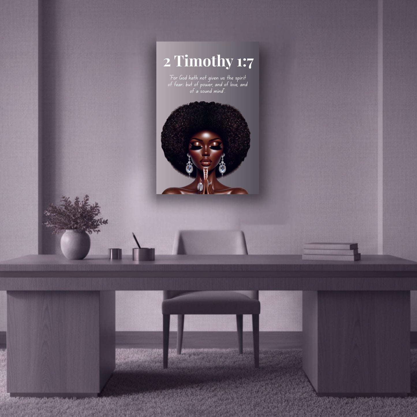 Strength Through Grace Collection - 2 Timothy 1:7 -  Afro Queen Bible Verse Canvas, Christian Wall Art