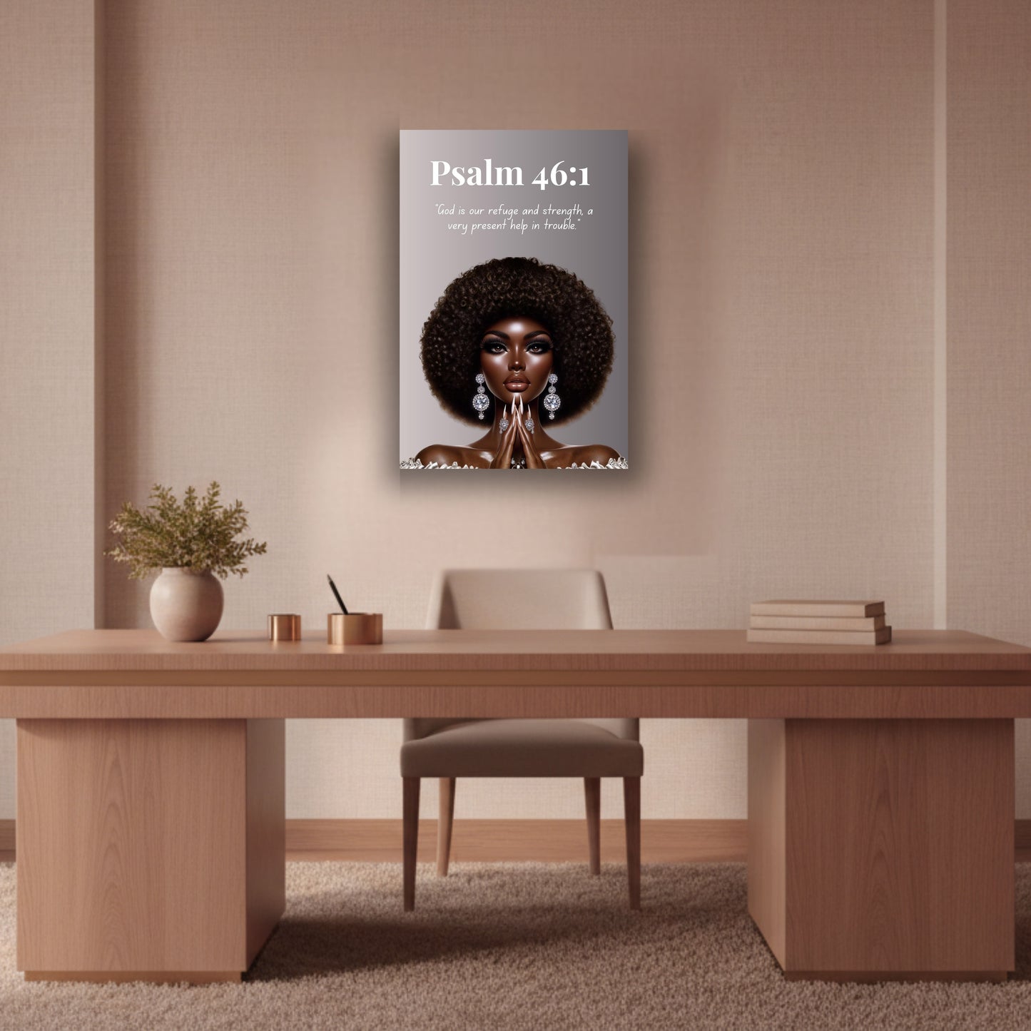 Strength Through Grace Collection - Psalm 46:1 - Black Woman Prayer Scripture Canvas Wall Art