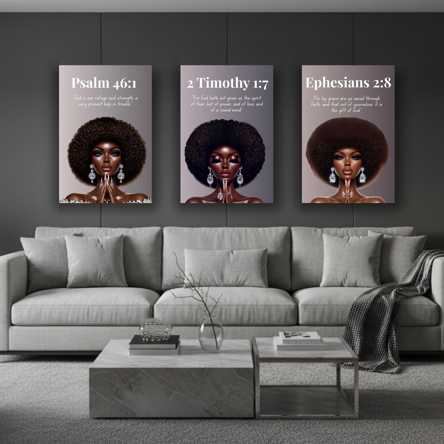 Strength Through Grace Collection - Psalm 46:1 - Black Woman Prayer Scripture Canvas Wall Art