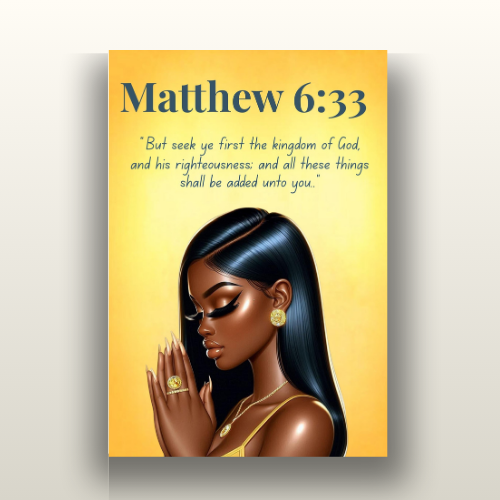 Prayer Warriors Collection – Matthew 6:33 - Prayerful Black Woman Christian Wall Art