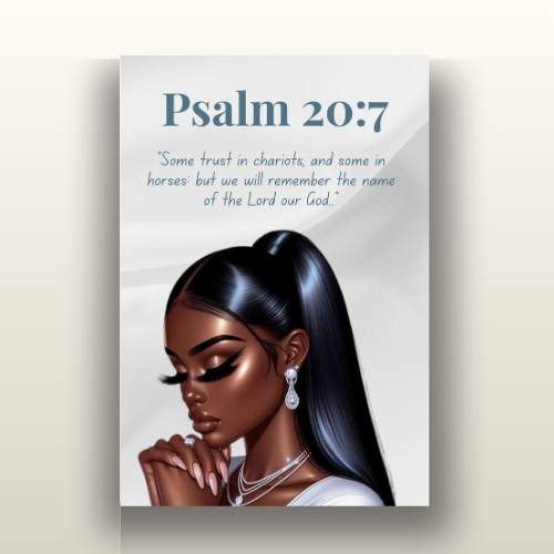 Prayer Warriors Collection – Psalm 20:7 - Black Prayerful Woman Christian Wall Art