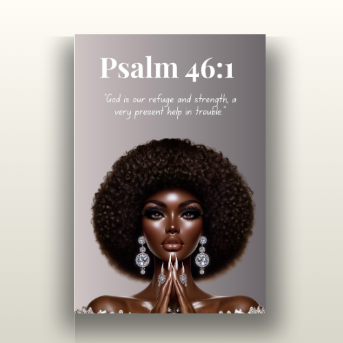 Strength Through Grace Collection - Psalm 46:1 - Black Woman Prayer Scripture Canvas Wall Art