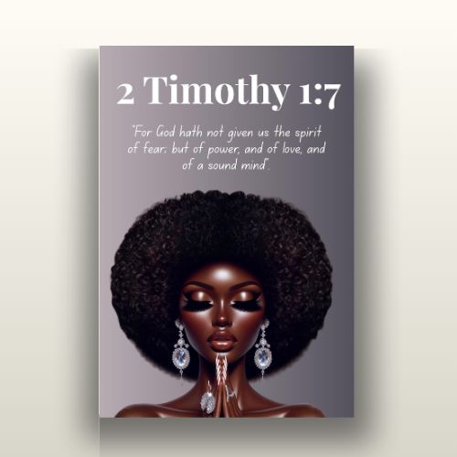 Strength Through Grace Collection - 2 Timothy 1:7 -  Afro Queen Bible Verse Canvas, Christian Wall Art
