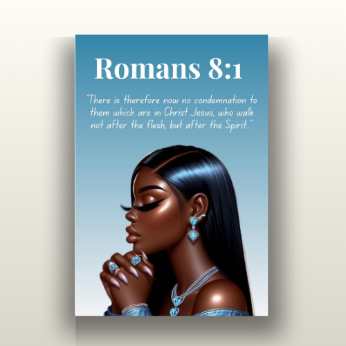 Prayer Warriors Collection – Romans 8:1 - Black Woman Scripture Canvas, Inspirational Wall Art