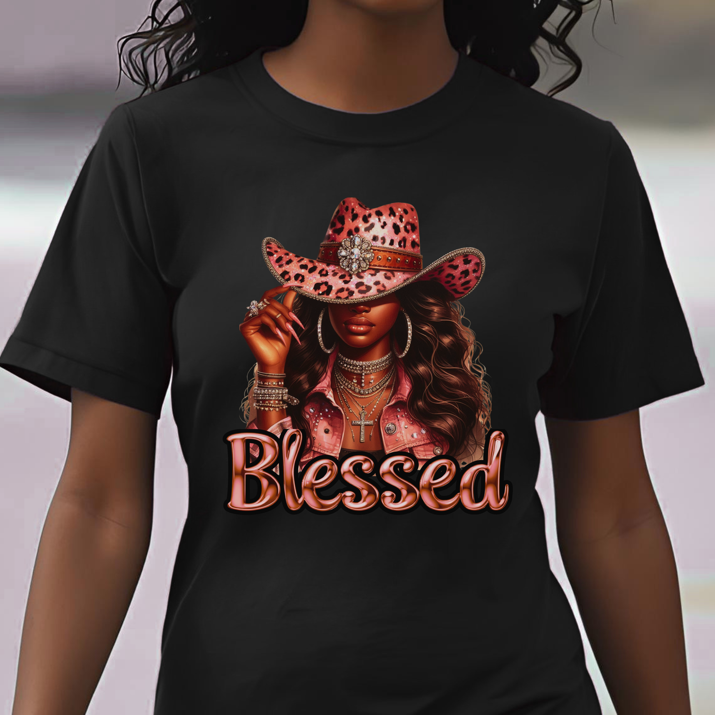 "Blessed" - Inspirational Faith Based Women's Cotton T-shirt, Cowgirl Graphic