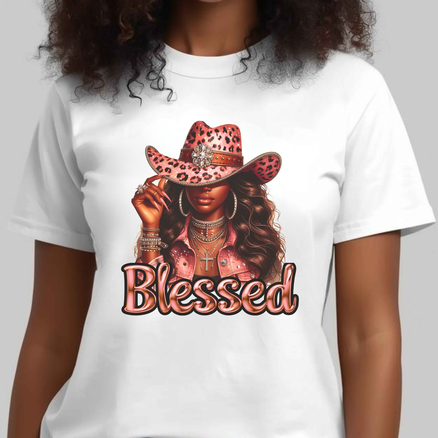 "Blessed" - Inspirational Faith Based Women's Cotton T-shirt, Cowgirl Graphic
