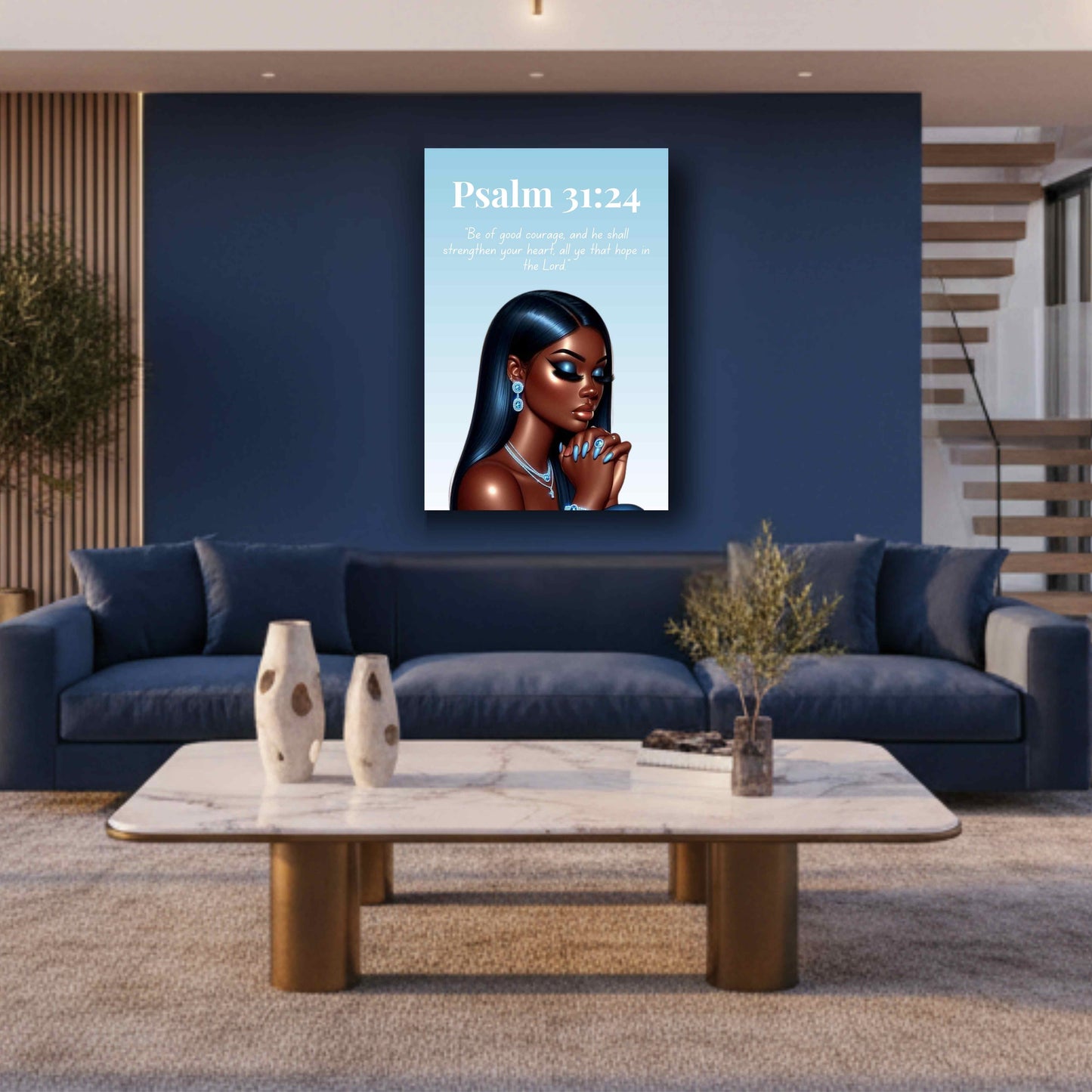 Prayer Warriors Collection – Psalm 31:24 — Black Woman Scripture Canvas, Bible Verse Decor