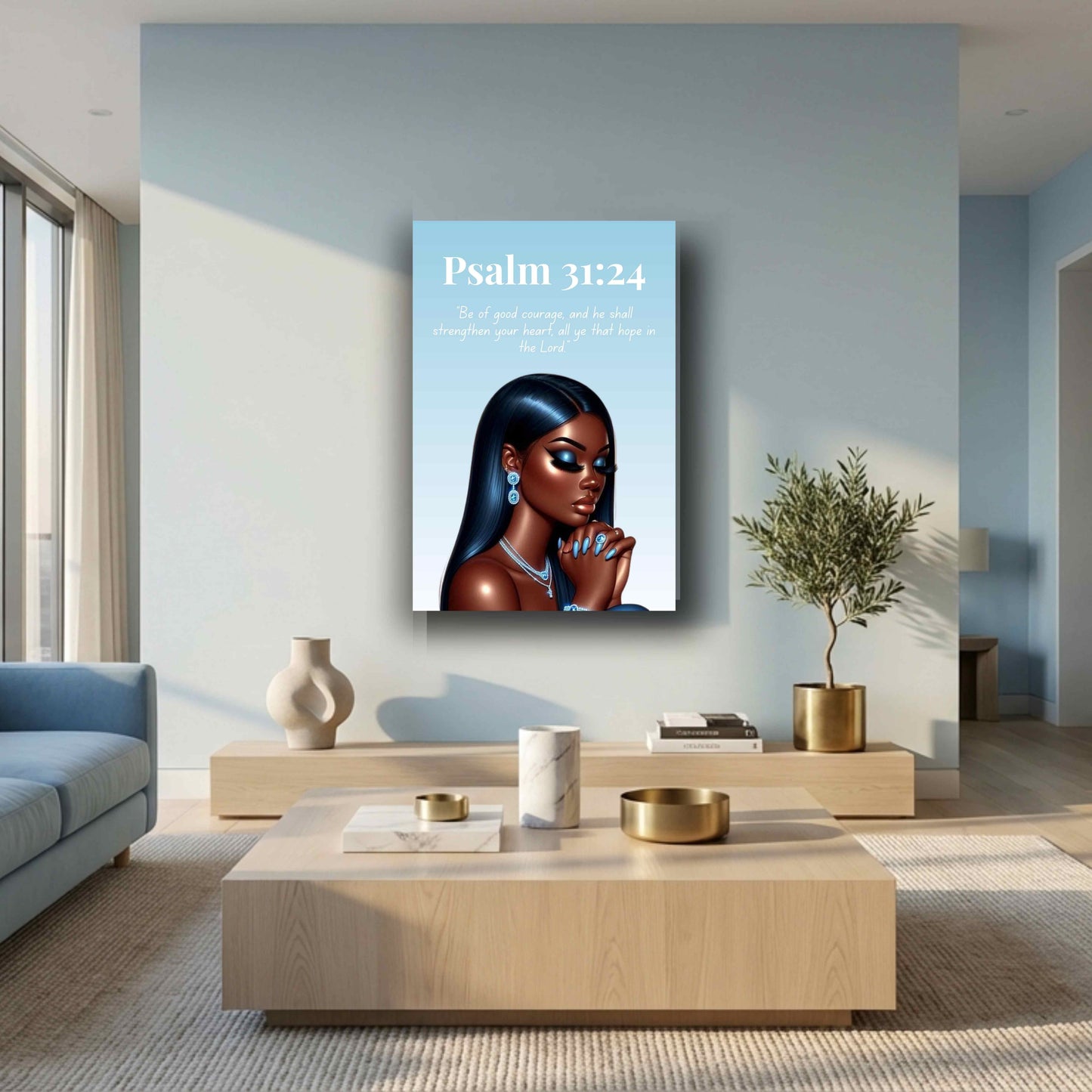 Prayer Warriors Collection – Psalm 31:24 — Black Woman Scripture Canvas, Bible Verse Decor