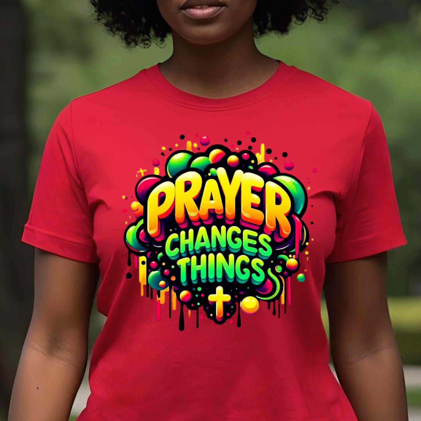 "Prayer Changes Things" - Encouraging Christian Faith Women's Graphic Cotton T-shirt