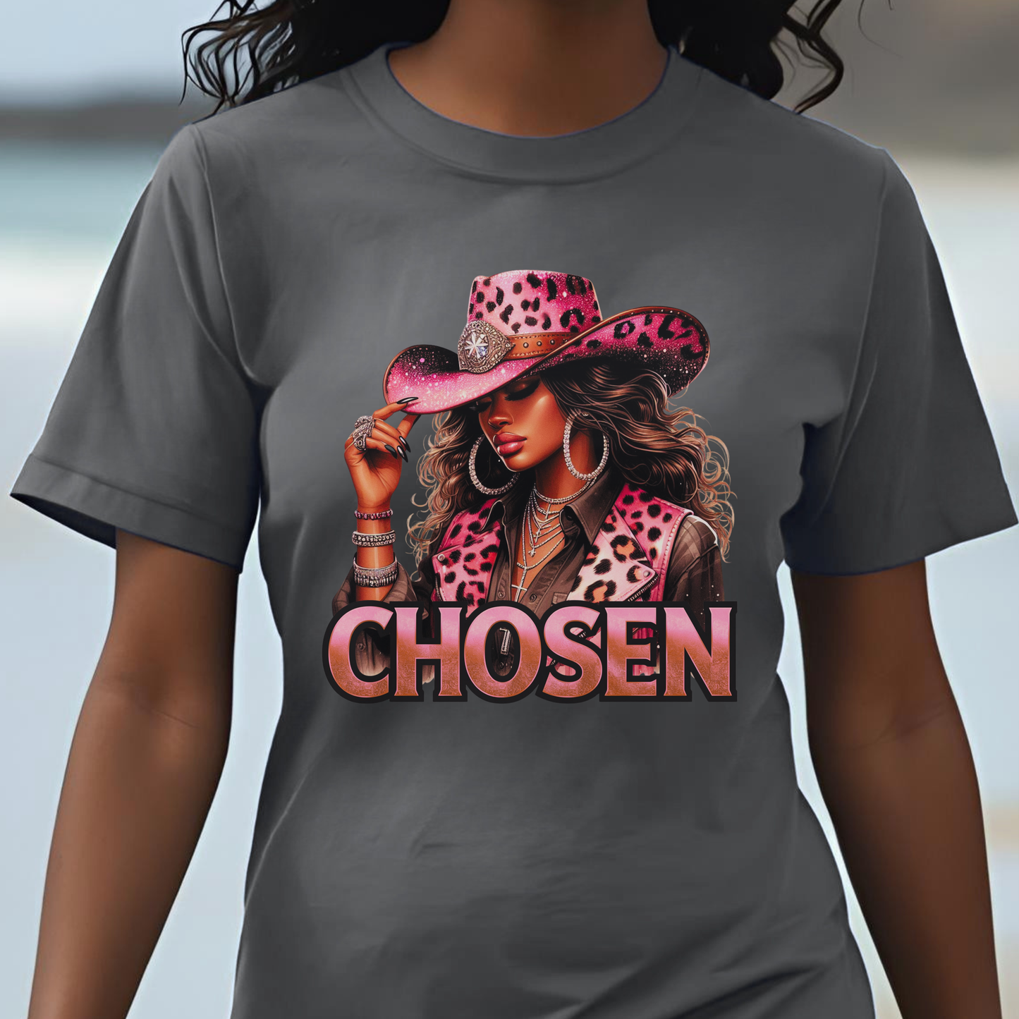 "Chosen" - Faith Based Christian Women’s Cotton T-Shirt, Cowgirl Graphic