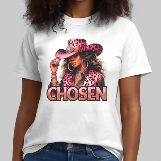 "Chosen" - Faith Based Christian Women’s Cotton T-Shirt, Cowgirl Graphic