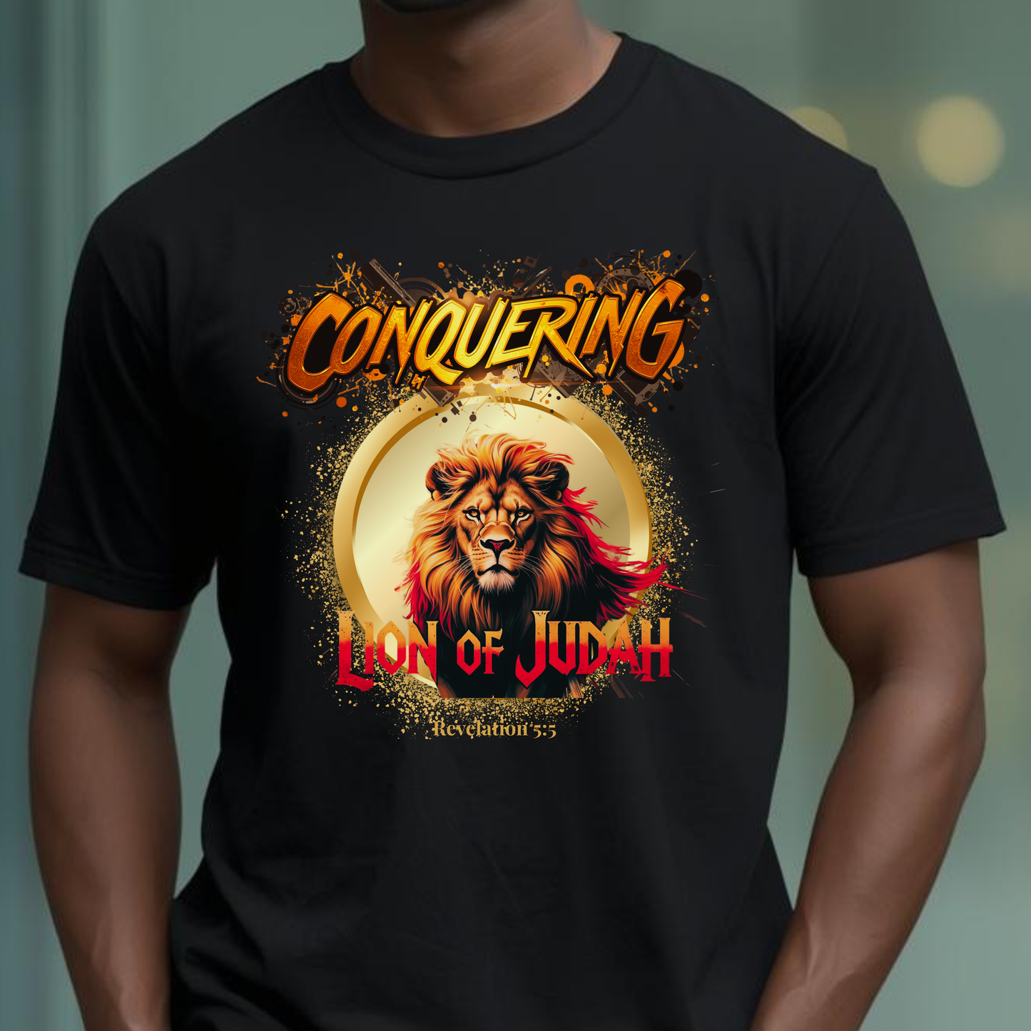 "Conquering Lion of Judah" - Christian Faith Lion Graphic Men's Cotton T-shirt
