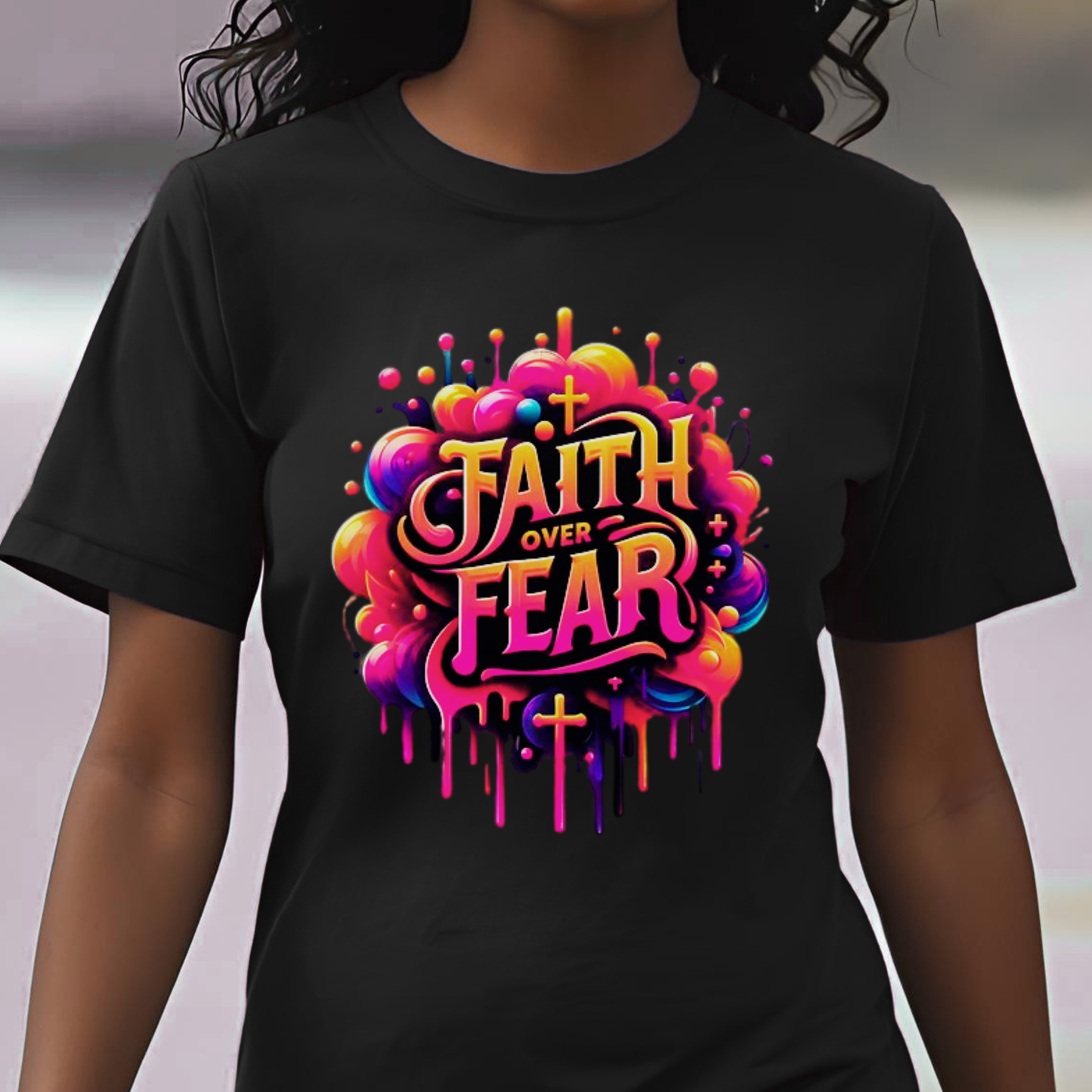 "Faith Over Fear" Christian Women's Cotton T-Shirt, Inspirational Faith-Based