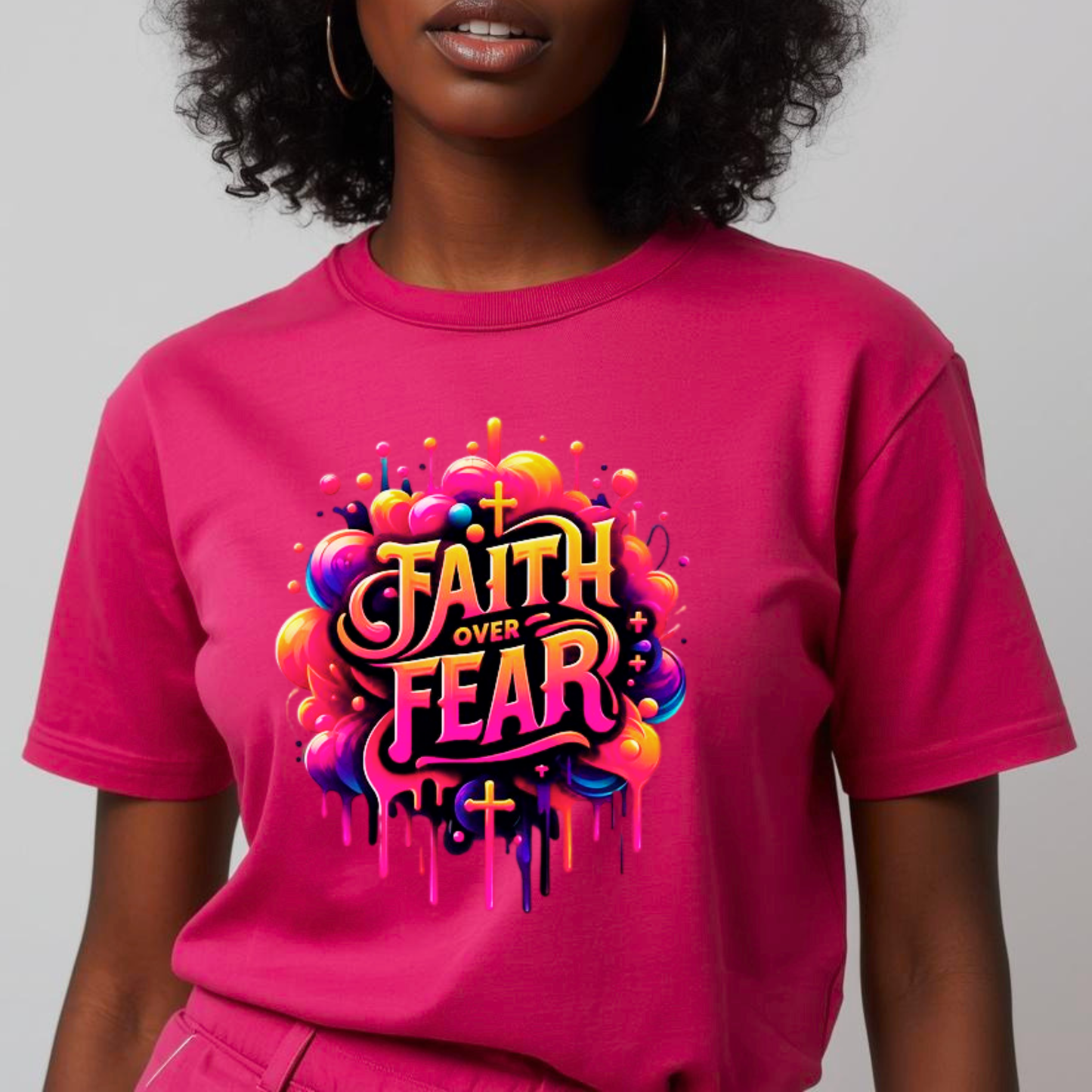 "Faith Over Fear" Christian Women's Cotton T-Shirt, Inspirational Faith-Based