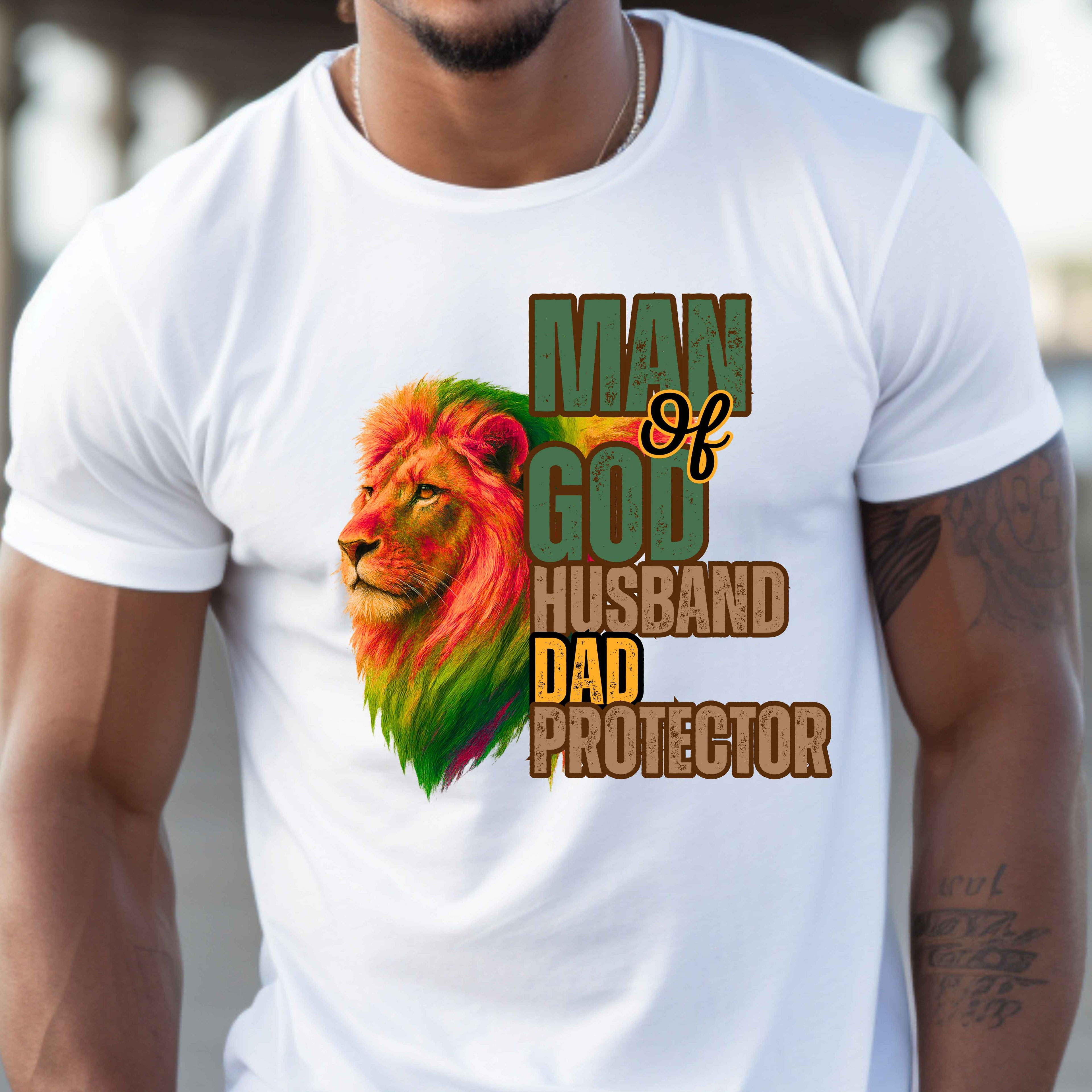 Man Of God, Husband, Dad, Protector, Faith Green T-Shirt