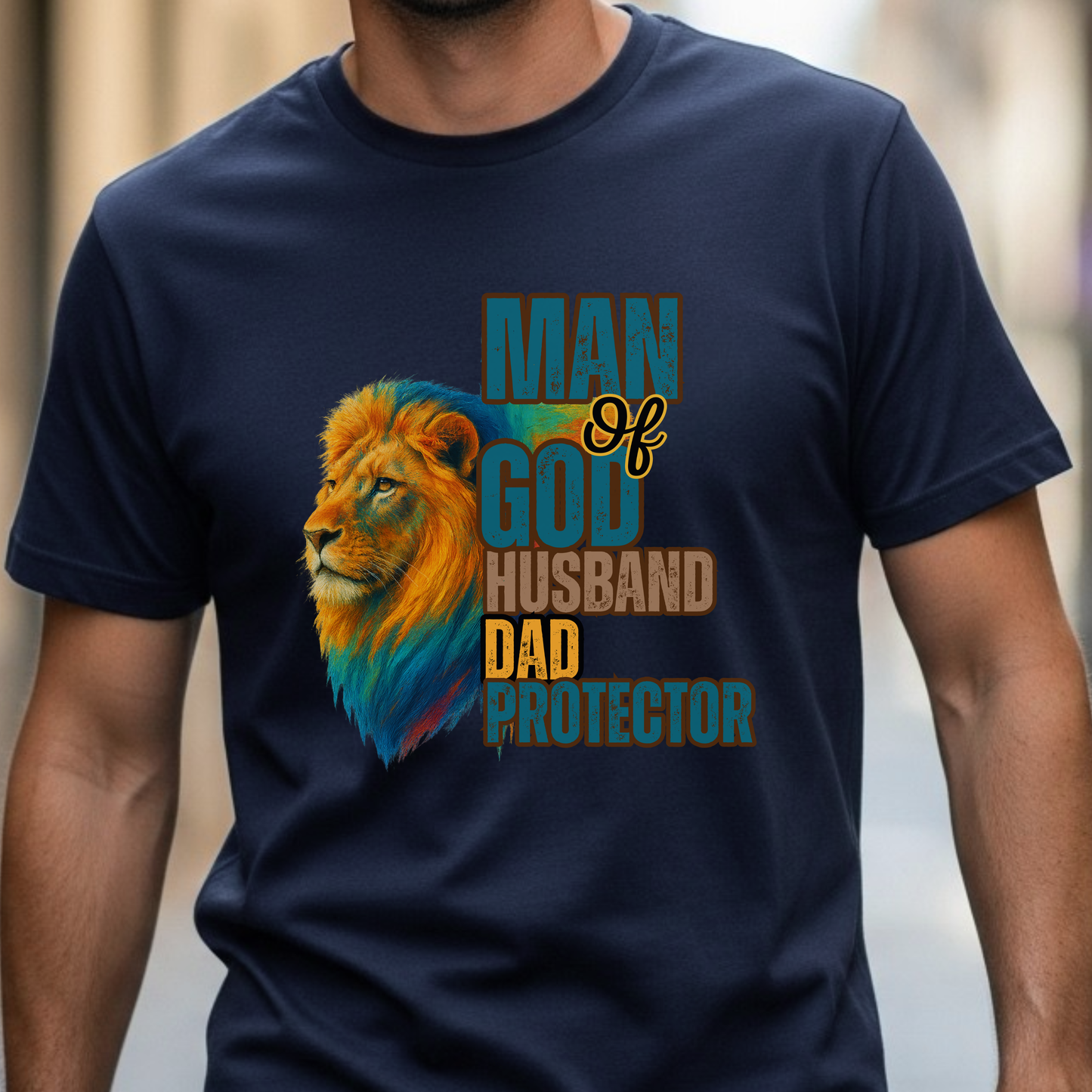 "Man of God, Husband, Dad, Protector" Christian Men’s Cotton T-Shirt. Lead with Faith