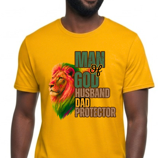 "Man of God, Husband, Father, Protector" Christian Faith Men’s Graphic T-Shirt