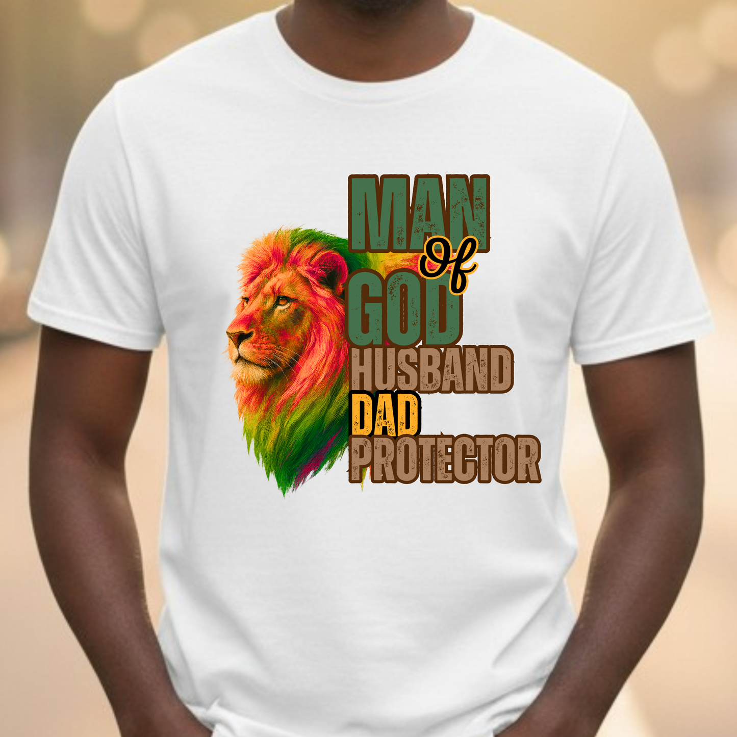"Man of God, Husband, Father, Protector" Christian Faith Men’s Graphic T-Shirt