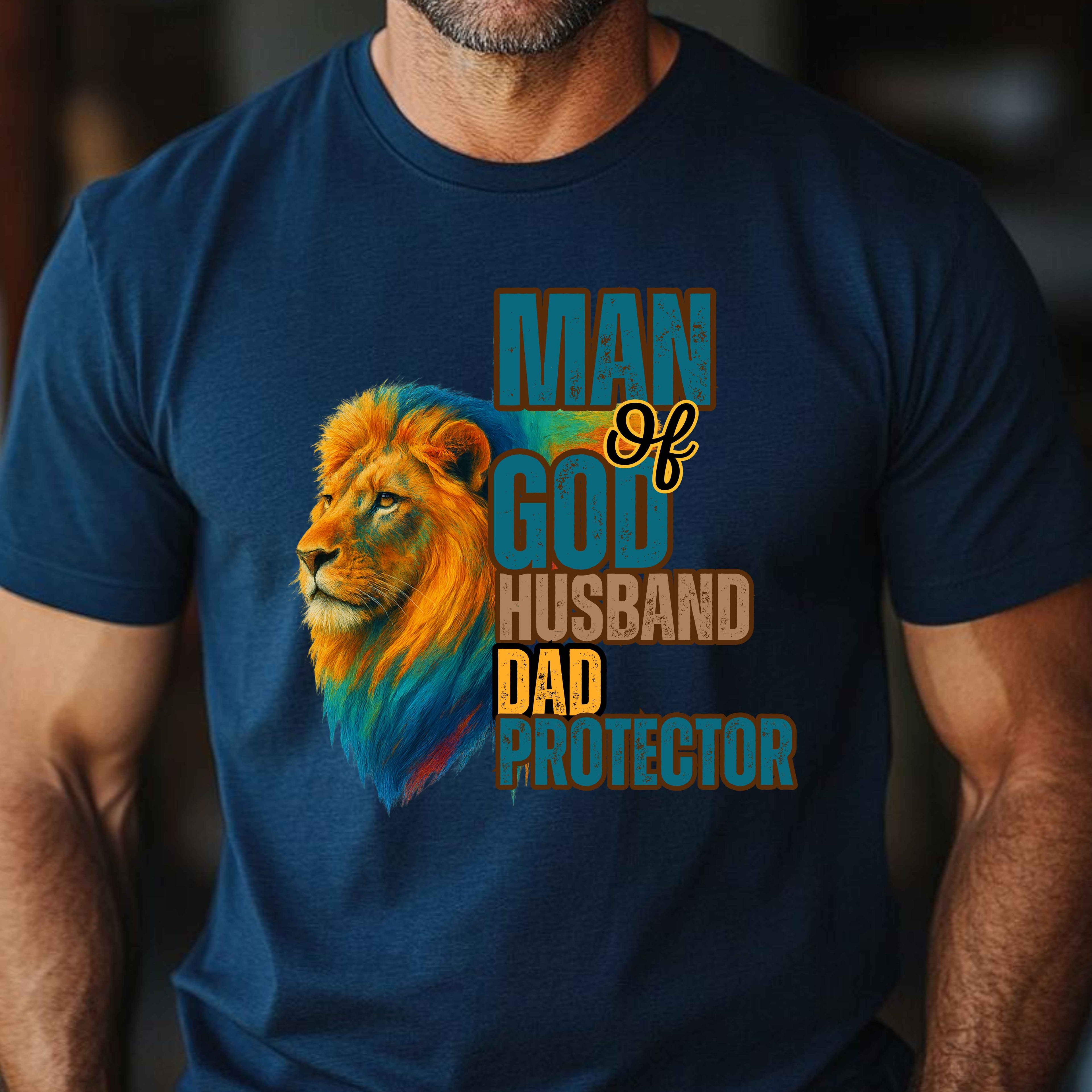 Man of God, Husband, Dad, Protector Faith Blue T-Shirt