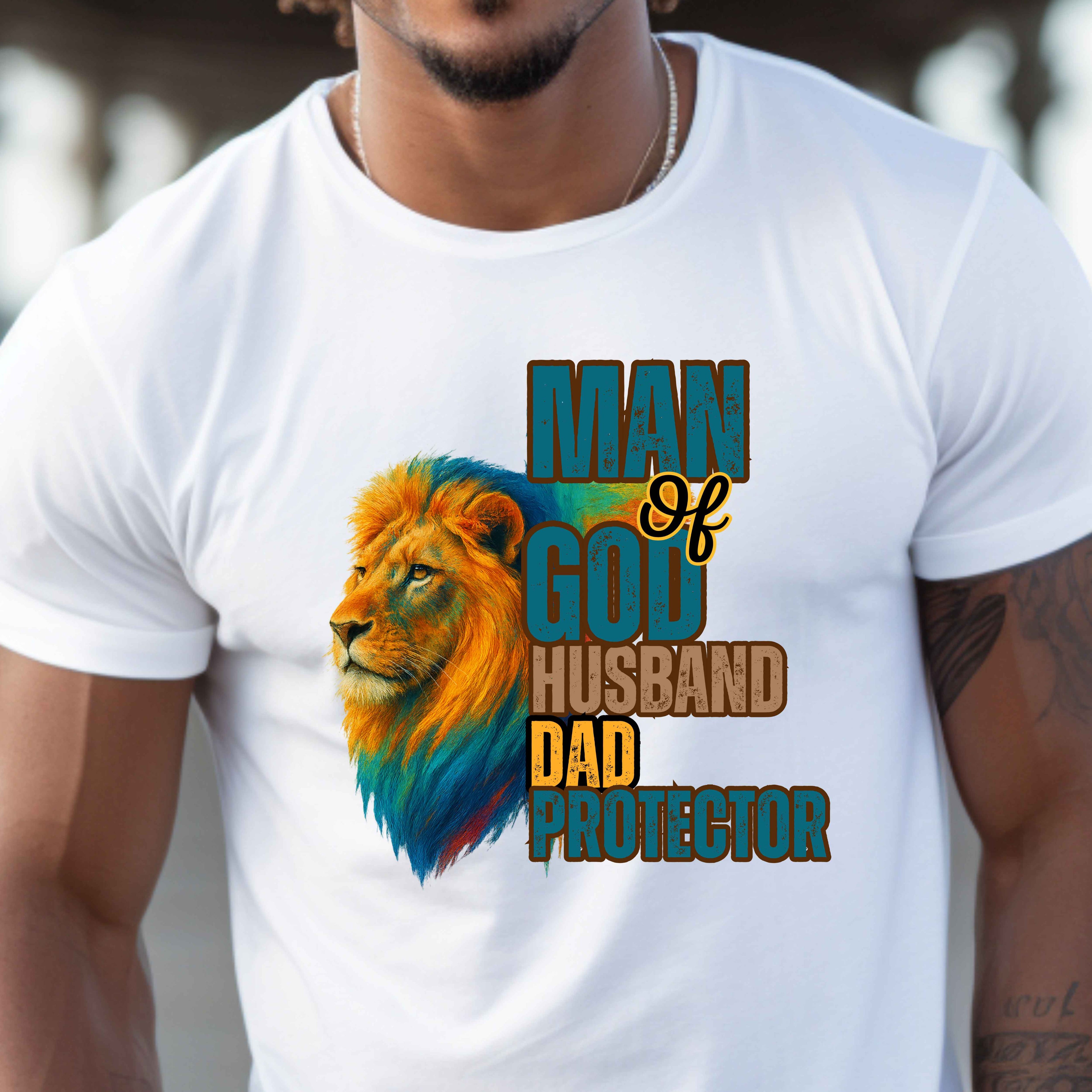 Man of God, Husband, Dad, Protector Faith Blue T-Shirt
