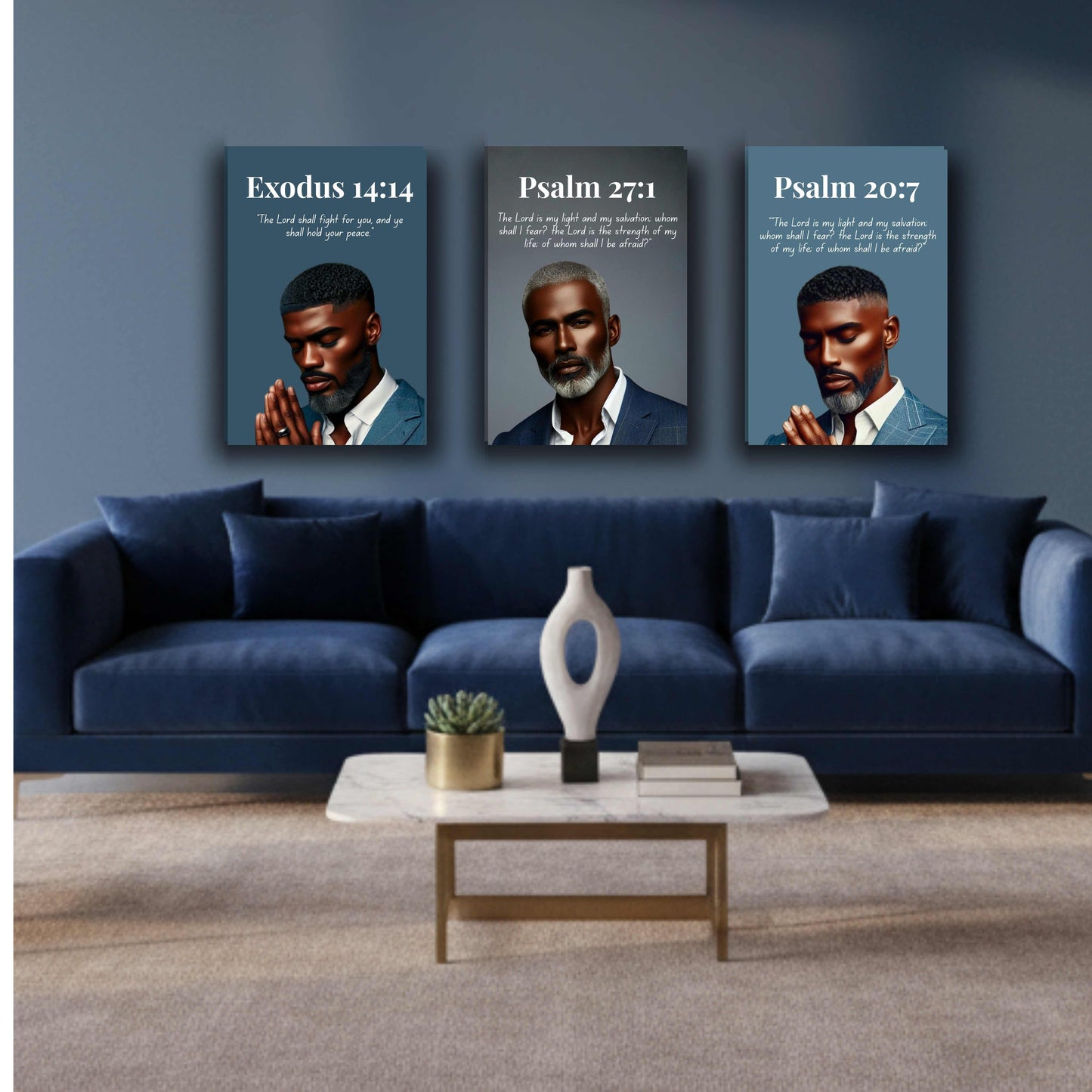 Men of Faith Collection – Psalm 27:1  — Bible Verse Wall Art, Christian Home Décor