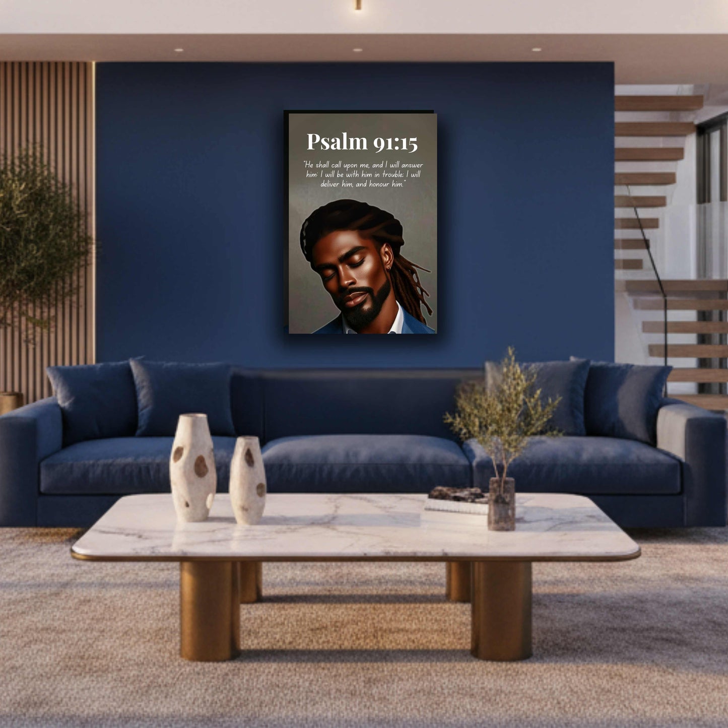 Men of Faith Collection – Psalm 91:15 - Scripture Canvas, Inspirational Wall Art