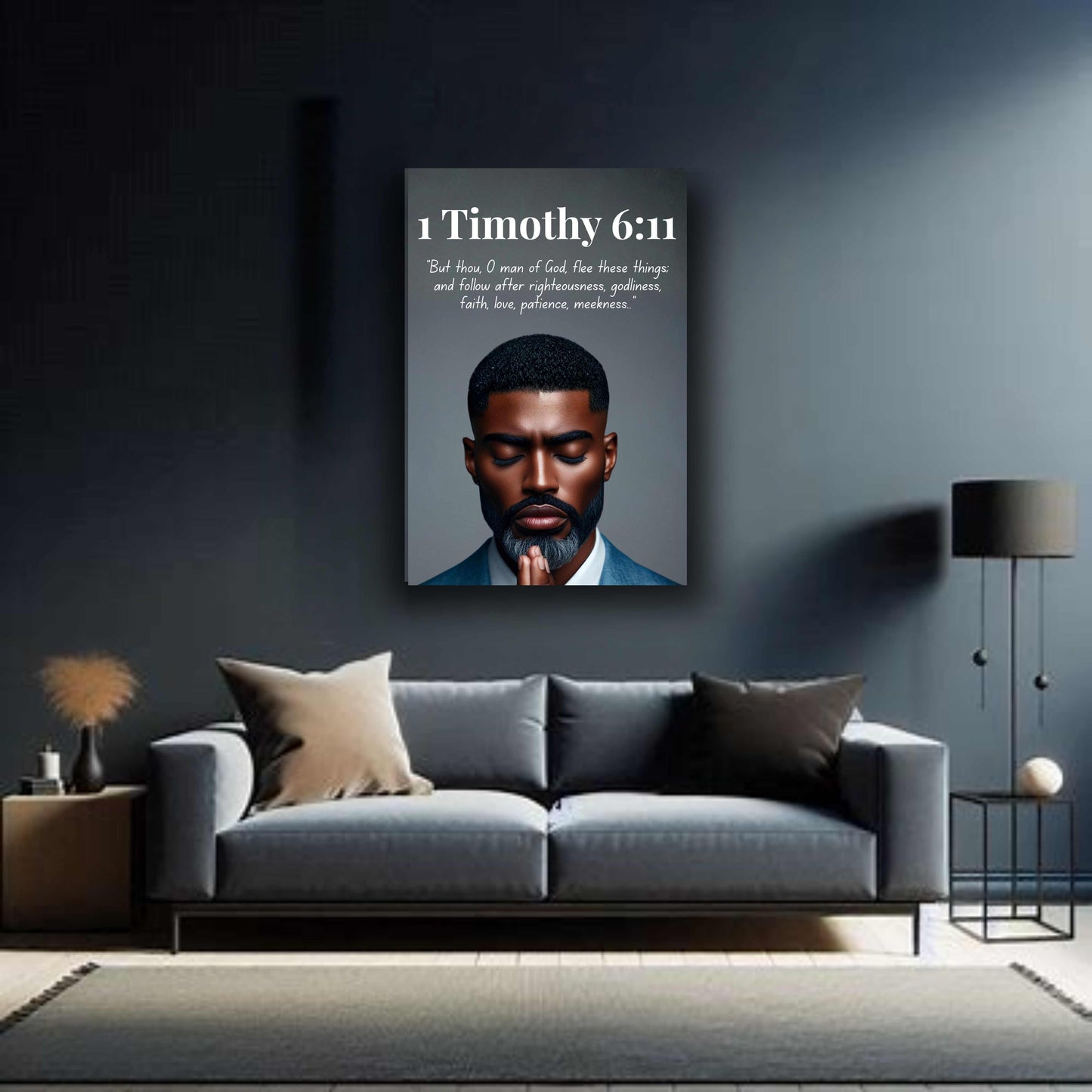 Men of Faith Collection – 1 Timothy 6:11 - Bible Verse Canvas, Motivational Scripture Art