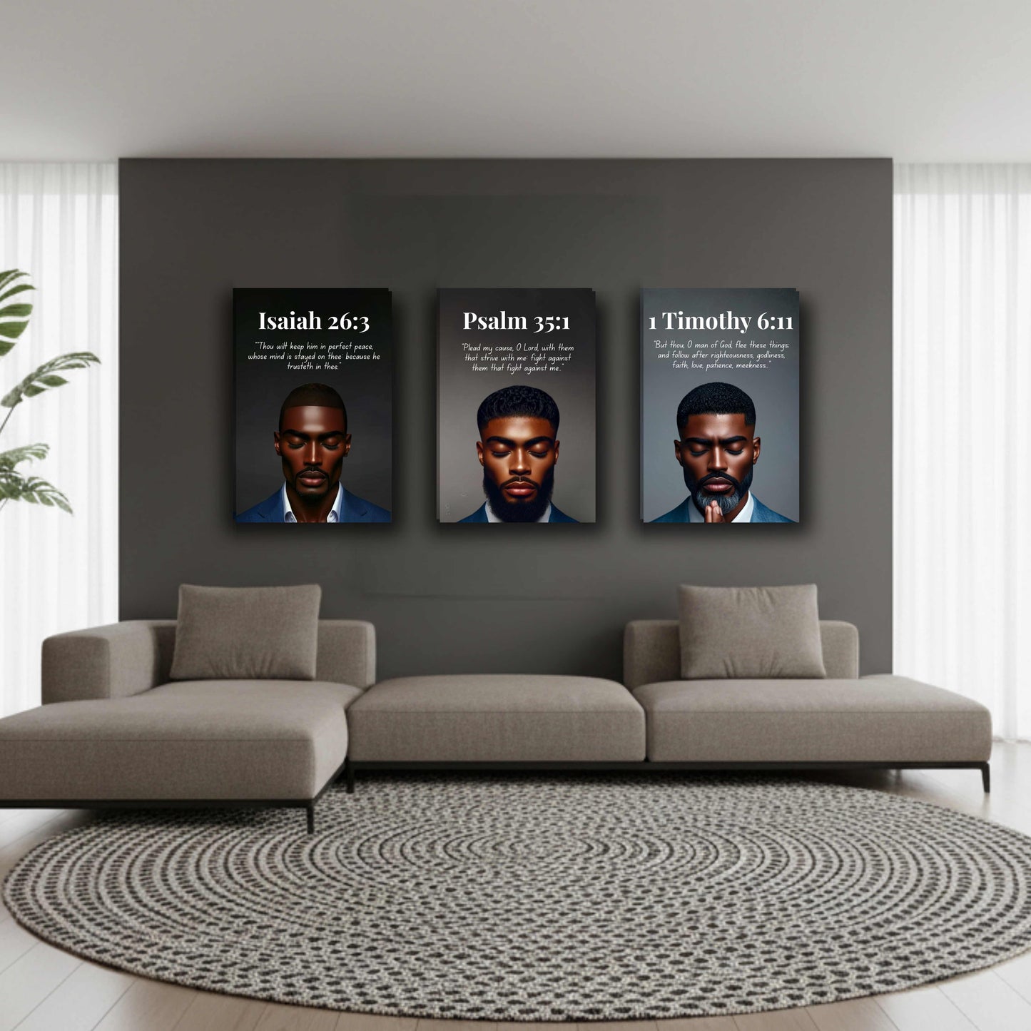 Men of Faith Collection – 1 Timothy 6:11 - Bible Verse Canvas, Motivational Scripture Art