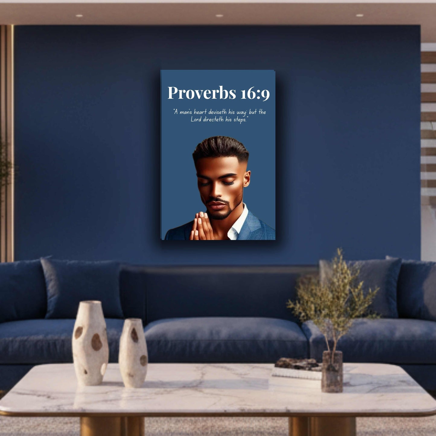 Men of Faith Collection - Proverbs 16:9 - Bible Verse Decor, Inspirational Wall Art