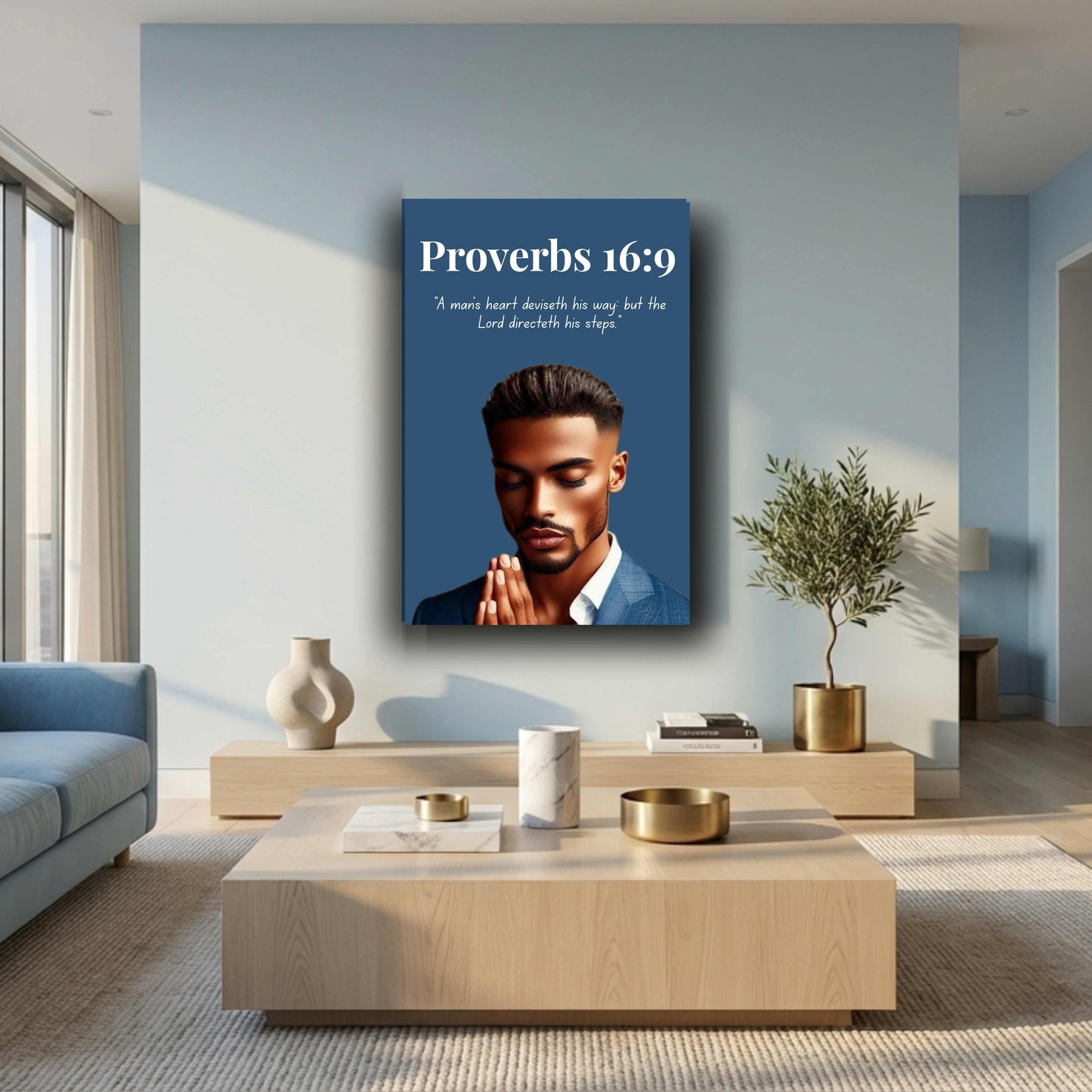 Men of Faith Collection - Proverbs 16:9 - Bible Verse Decor, Inspirational Wall Art