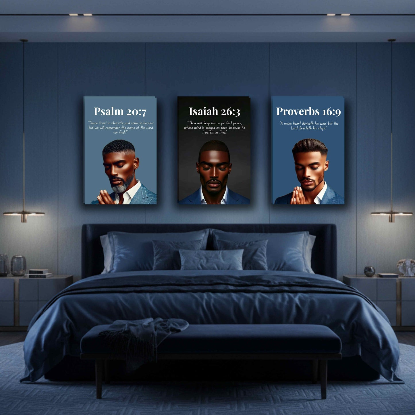 Men of Faith Collection - Proverbs 16:9 - Bible Verse Decor, Inspirational Wall Art