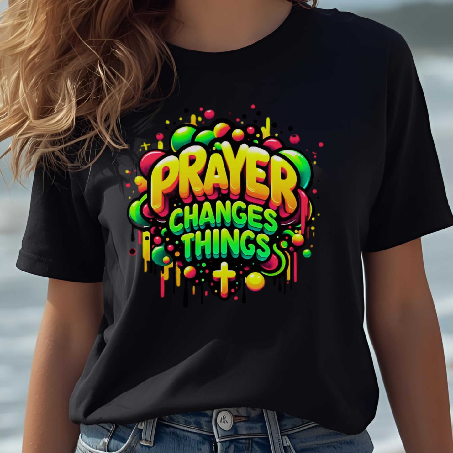 "Prayer Changes Things" - Encouraging Christian Faith Women's Graphic Cotton T-shirt