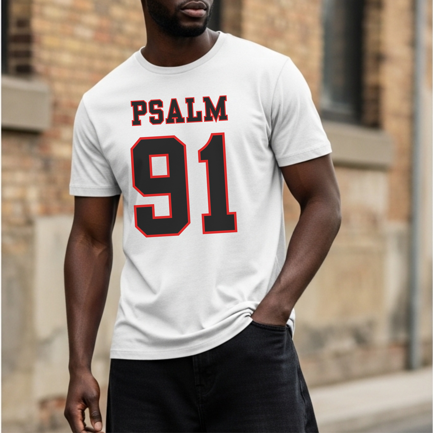 Psalm 91 - Football Jersey Style Men’s Christian Faith T-shirt