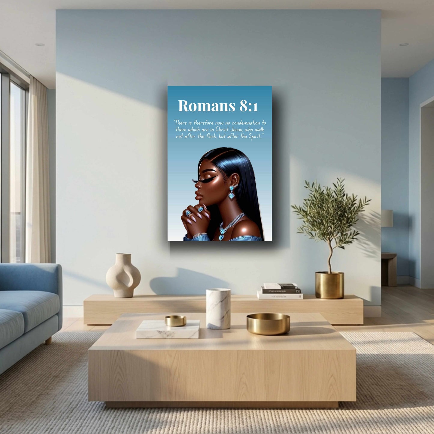 Prayer Warriors Collection – Romans 8:1 - Black Woman Scripture Canvas, Inspirational Wall Art