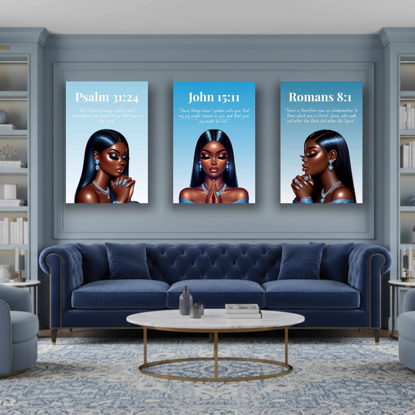 Prayer Warriors Collection – Romans 8:1 - Black Woman Scripture Canvas, Inspirational Wall Art