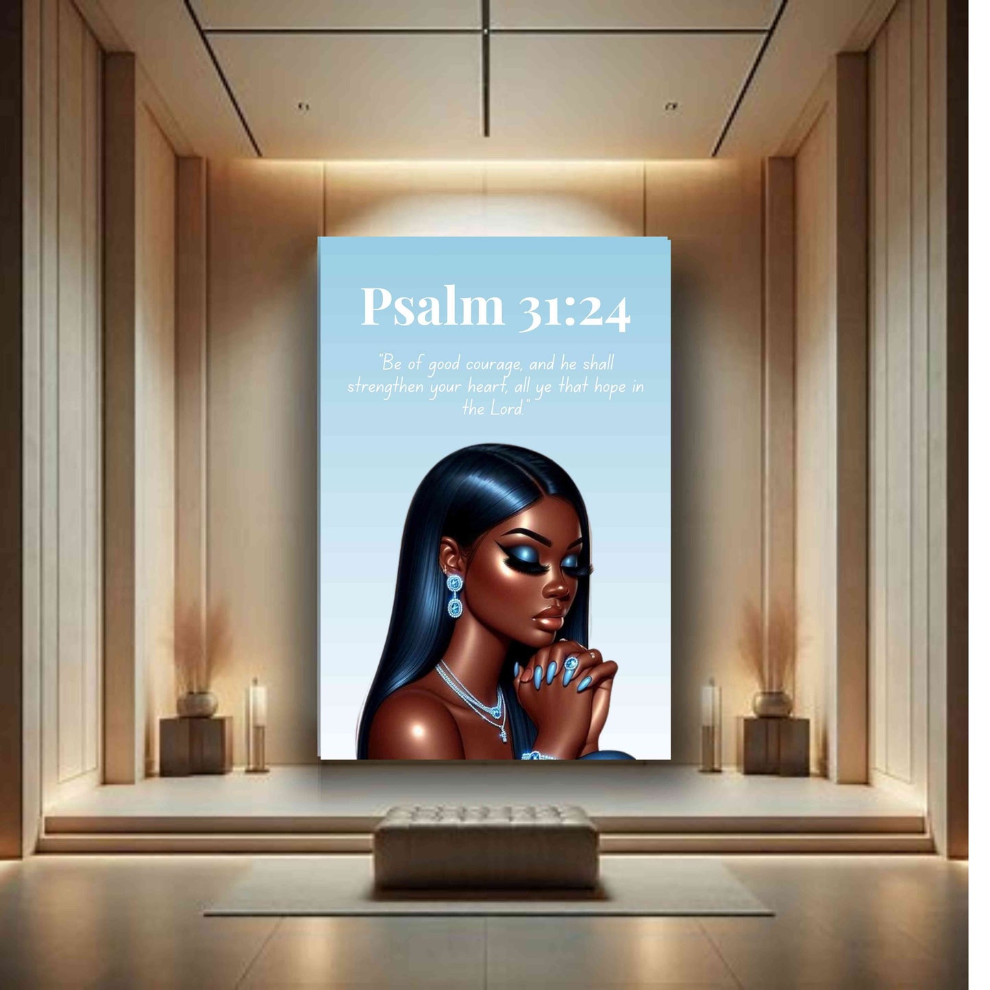 Prayer Warriors Collection – Psalm 31:24 — Black Woman Scripture Canvas, Bible Verse Decor