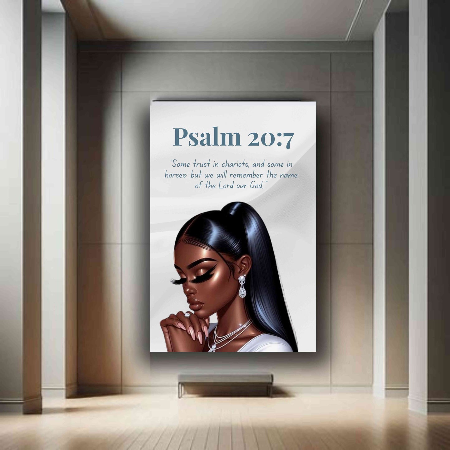 Prayer Warriors Collection – Psalm 20:7 - Black Prayerful Woman Christian Wall Art