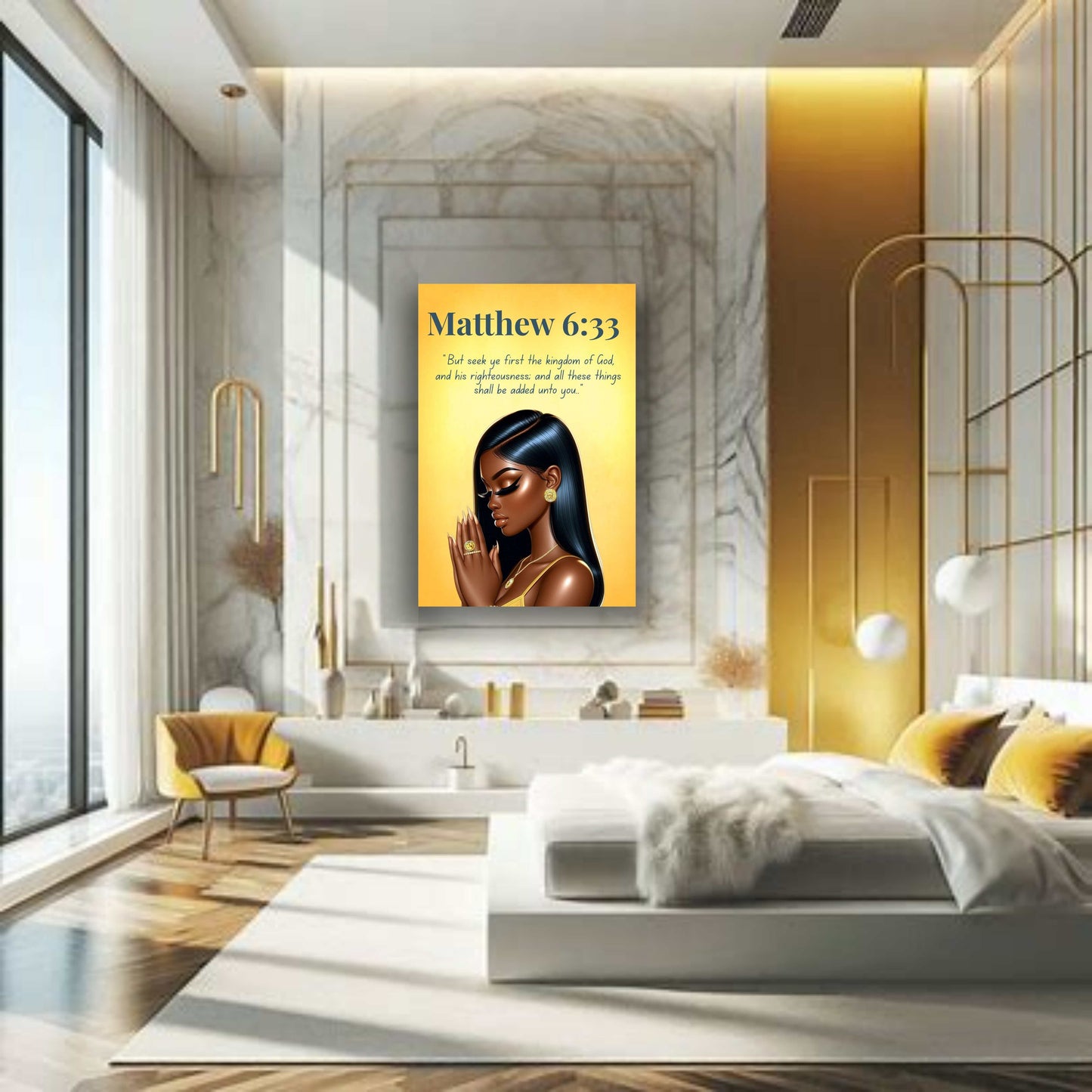 Prayer Warriors Collection – Matthew 6:33 - Prayerful Black Woman Christian Wall Art