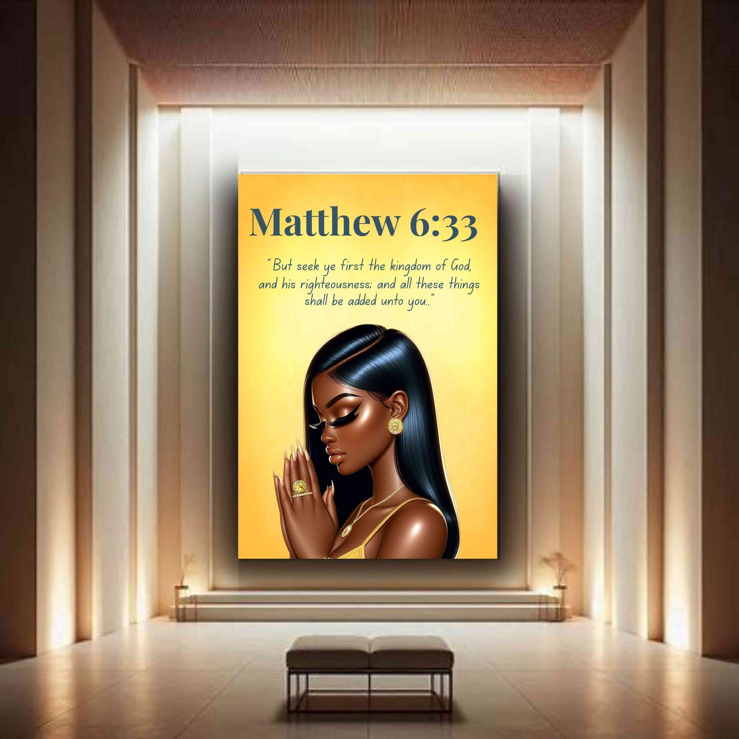 Prayer Warriors Collection – Matthew 6:33 - Prayerful Black Woman Christian Wall Art