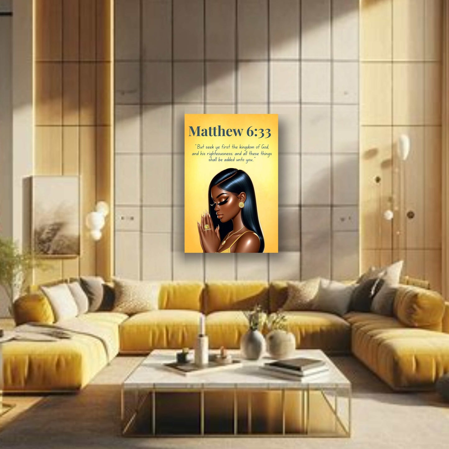 Prayer Warriors Collection – Matthew 6:33 - Prayerful Black Woman Christian Wall Art