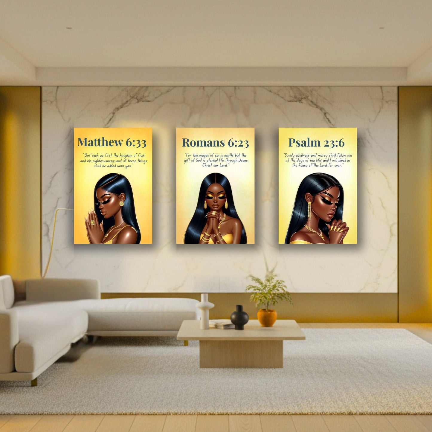 Prayer Warriors Collection – Matthew 6:33 - Prayerful Black Woman Christian Wall Art