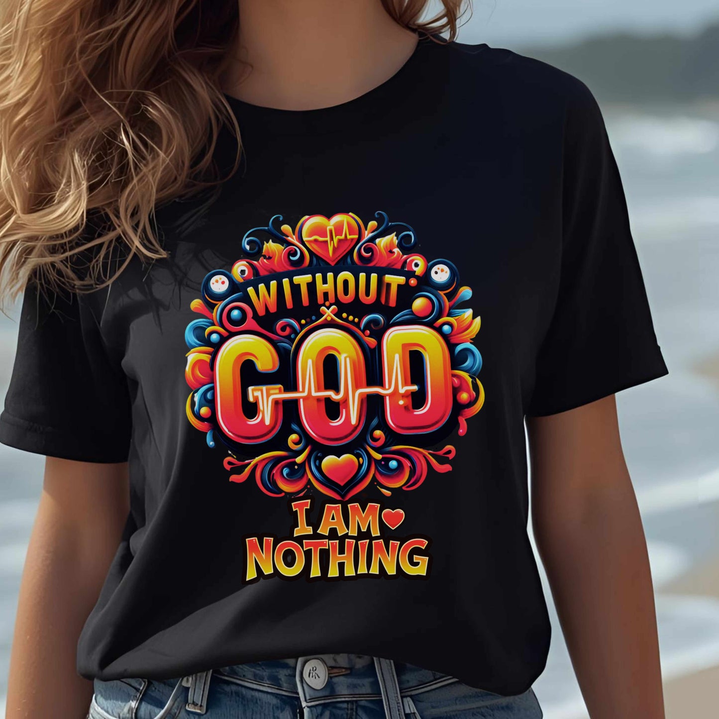 "Without God I Am Nothing" - Bold, Graphic Christian Faith Women’s Cotton T-Shirt
