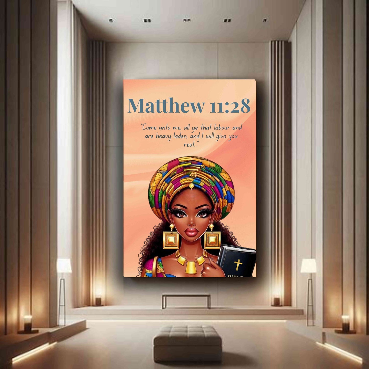 Courageous Faith Collection - Matthew 11:28 - Bible Verse Canvas, Motivational Scripture Art
